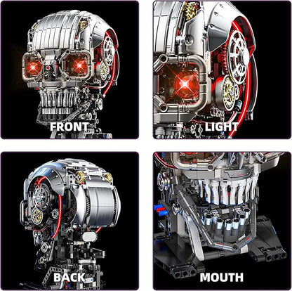 1099PCS Mechanical Skull Building Block Set3D Poseable Model with LED Light Movable Linkage Gears Display Stand STEM Toys Gift for Kids &amp Adults Perfect for Horror Fans &amp Gothic Room Decor
