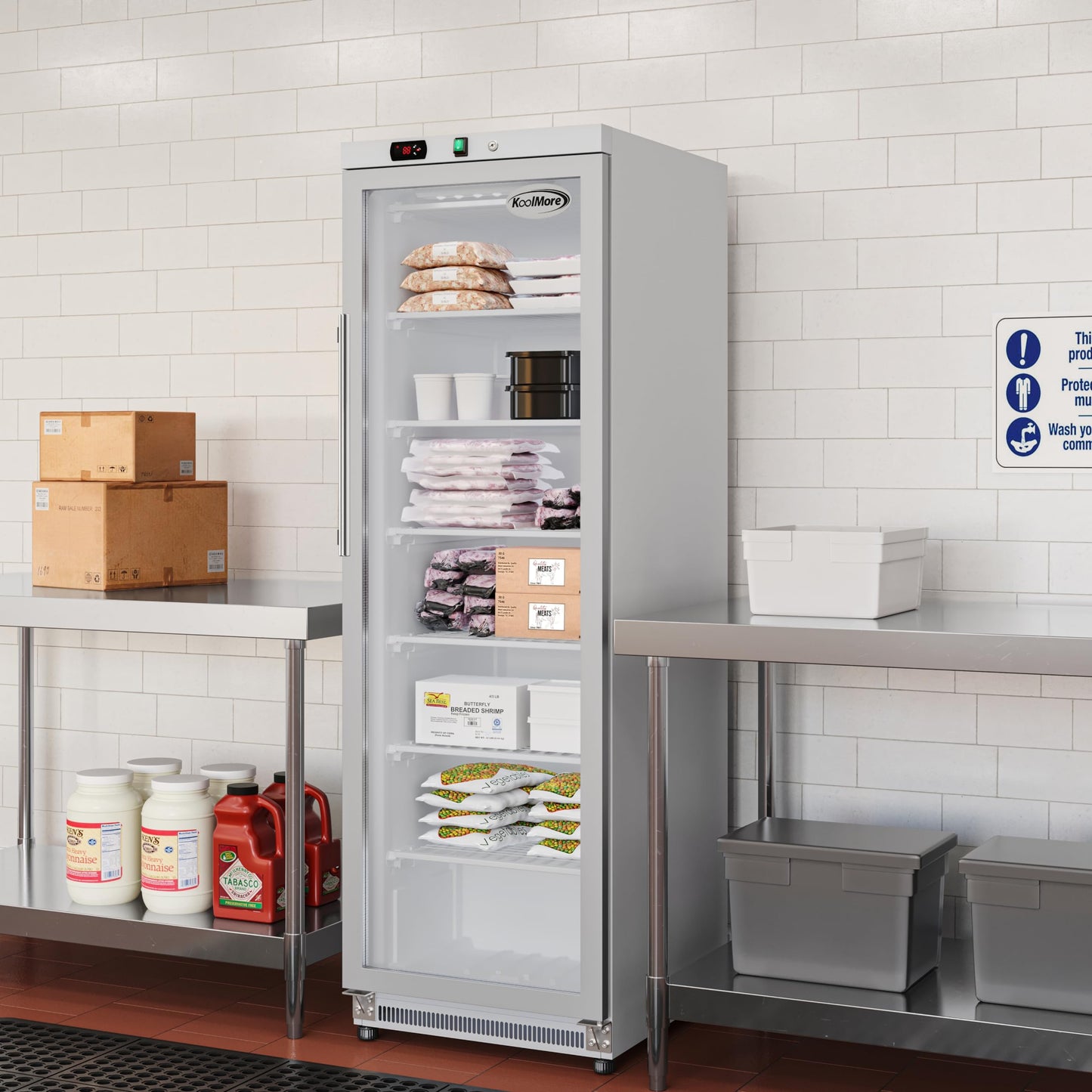 KoolMore 12 Cu. ft. Commercial Freezer with Glass Door in Stainless Steel - Manual Defrost (KM-FMD12SGD)