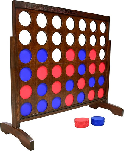 GoSports 4 Foot Width Giant Portable 4 in a Row Game Dark Wood Stain with Rules and Carry Bag
