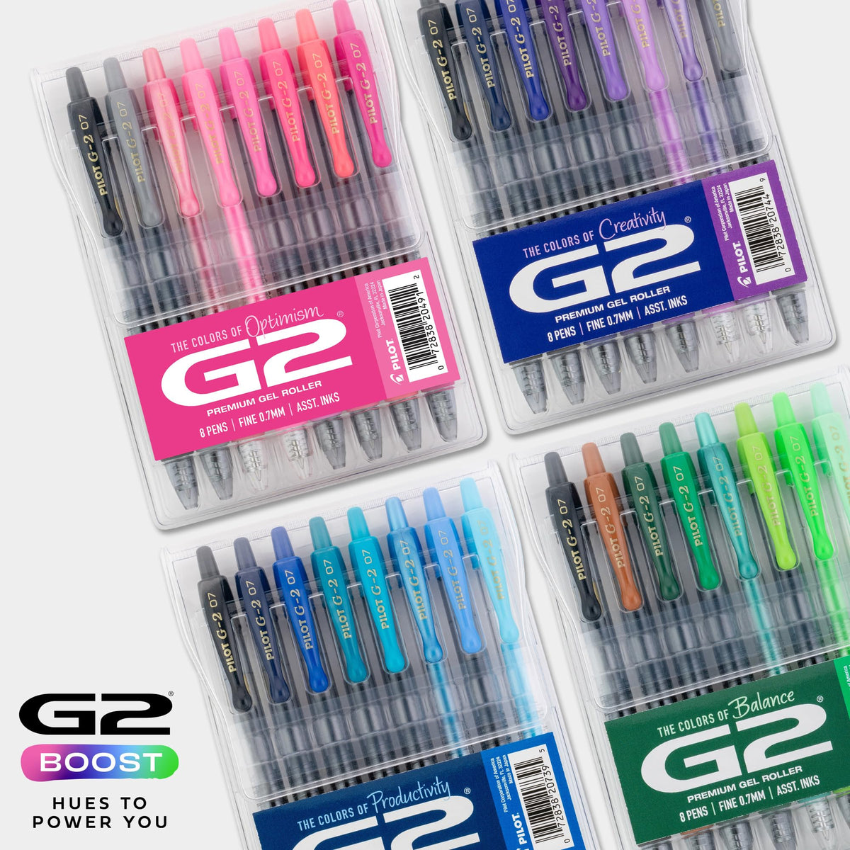 Pilot, G2 Premium Gel Roller Pens, G2 Boost Purples Pack, The Colors of Creativity, 8 Pack Pouch, Fine Point 0.7 mm, Assorted