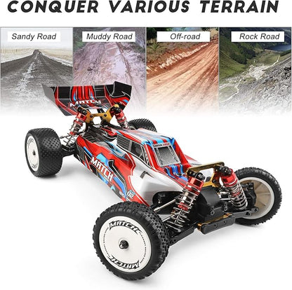 GoolRC WLtoys 104001 RC Car 1:10 Scale 2.4GHz 4WD High Speed Racing Buggy Aluminum Alloy Chassis Zinc Alloy Gear 1 Battery