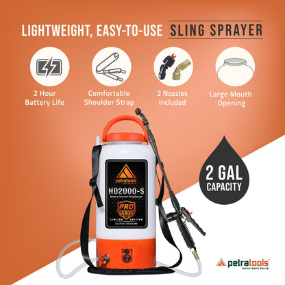 PetraTools Battery Powered Sprayer 2 Gallon – Battery Operated Sprayer for Lawn and Garden, 2 Gallon Sprayer for Weed control, Pest Control, Watering with 9 Spray Nozzles & Gloves (2Gallon Pro Series)