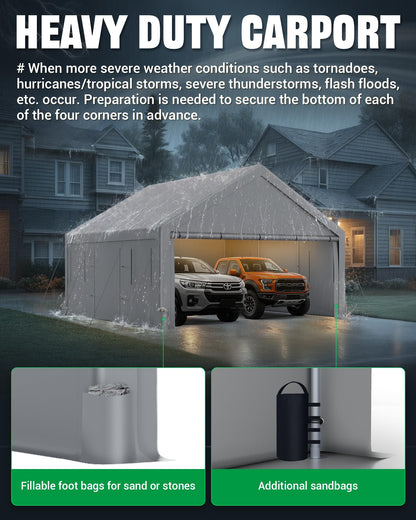 Acepic Upgraded 20x20 Heavy Duty Carport, Features Roll-up Windows & Doors, Portable Garage with UV Resistant Waterproof All-Season Tarp for Car, Truck, Boat