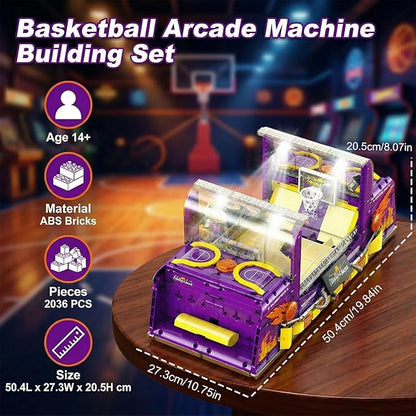 Basketball Arcade Pinball Machine Building Blocks Set for Adults Motorized Tabletop Basketball Board Game with Lights &amp Music STEM Toys Gift Ideas for Sport Lovers