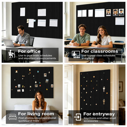 Large Felt Bulletin Board，47.2" x 35.4" 12 Pack Cork Board Alternative for Walls,Felt Wall Tiles for Office & Home Decor,Pin Board with 30 Pcs Pushpins and 72 Adhesive Tabs-Black