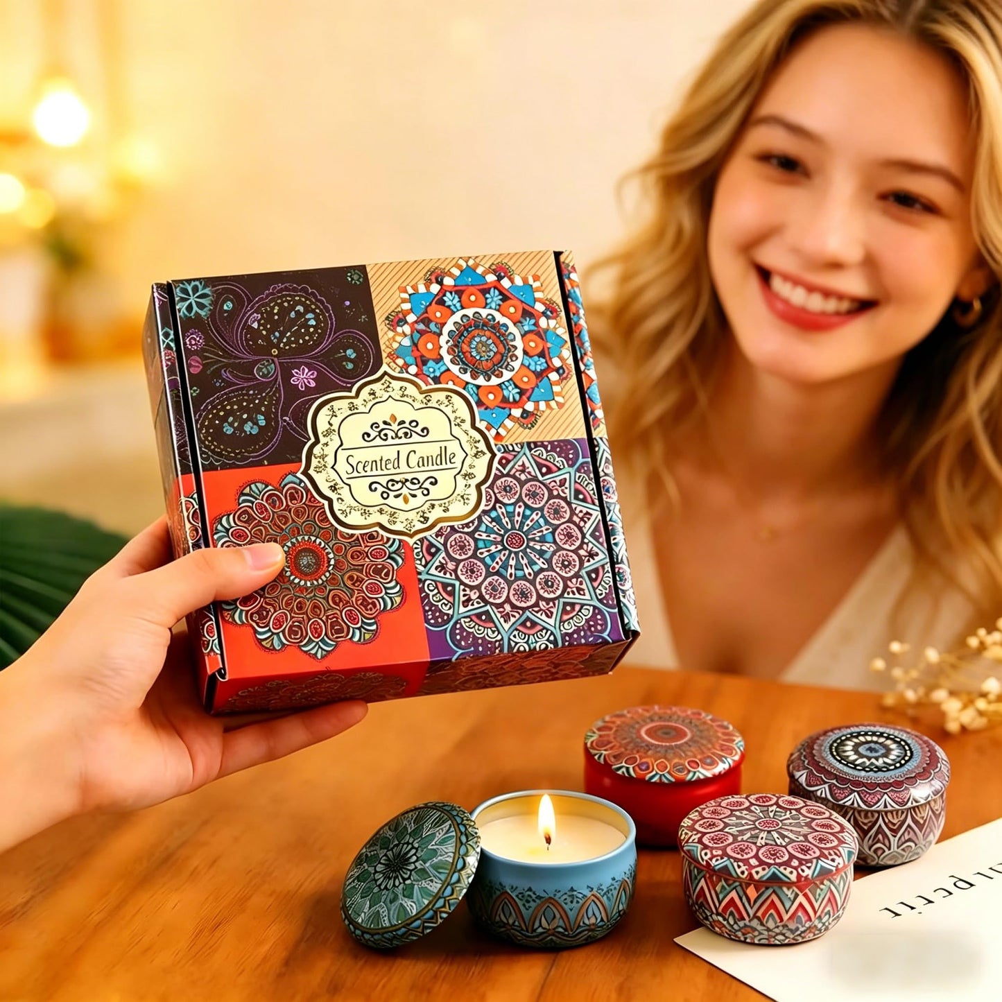 Mothers Day Gifts Scented Candle Gift Set Soy Candles for Home Scented, Vacation, Relaxation & Spa Birthday Gift for Women MOM (Daily Gifts, 4)