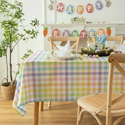 Essifunia Waterproof Colorful Chequer Tablecloth Fabric - Spring Oblong 52x70 Inch Classic Buffalo Tartan Festive Table Cloth for Indoor Use - Easter Sunday for Dinner, BBQs, and Parties