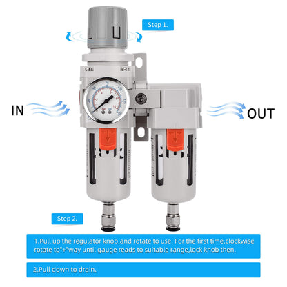 NANPU 3/8" NPT Air Dryer System - 5 Micron Particulate Filter, 0.5 Micron Coalescing Filter & Air Pressure Regulator, Water Trap Separator - Semi-Auto Drain,0-150 psi Gauge, Poly Bowl, Metal Bracket