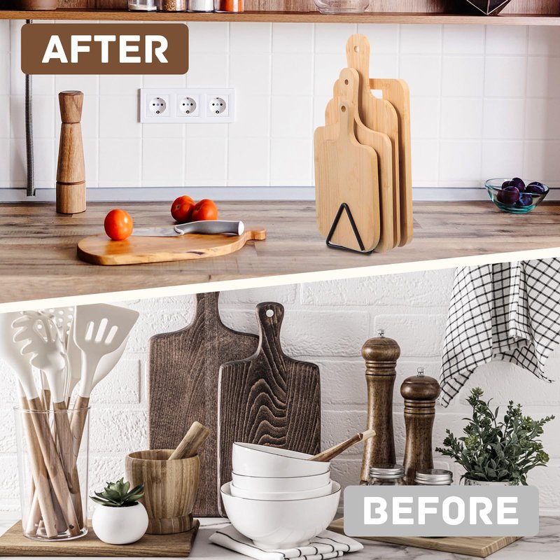 Suclain Cutting Board Organizer, Triangle Cutting Board Rack Black Metal Chopping Sheet Holder, Pots Pan Lids Cookie Sheet Organizer for Cabinet Countertop Shelf, 3.94 x 3.94 x 3.54 in