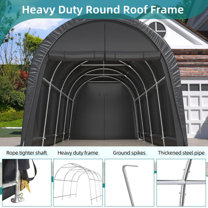 EROMMY Carport 10 x15 FT Heavy Duty, Portable Garage with All-Steel Metal Frame and Round Style Roof, Anti-Snow Car Canopy Outdoor Storage Shelter for Car, Truck, Boat