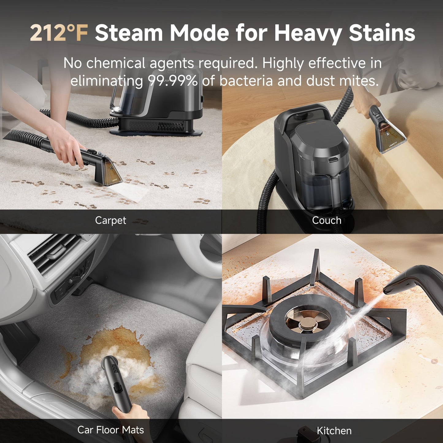 Uwant Carpet Cleaner Machine with Steam&Hot&Cold Water System 18Kpa Powerful Suction Upholstery Cleaner Machine with Pet Pro Cleaner for Pets, Carpet Steam Cleaner Set of 1