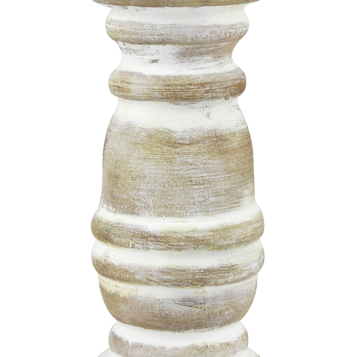 Stonebriar Decorative Worn White Wooden Pillar Candle Holder, Coastal Home Decor, Ocean Inspired Designs for Wedding Decorations, Parties, or Everyday Home, Large 8 Inch