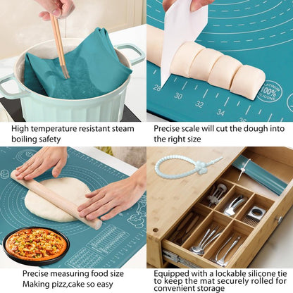 Silicone Pastry Mat 28" x 20" Extra Thick Non Stick Baking Mat with Measurements and Edge Heightening, Food Grade Silicone Rolling Mat for Pastry, Bread, Cookies, Pizza, Fondant, Pasta