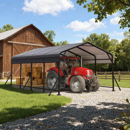 EROMMY 12' x 20' Heavy Duty Metal Carport with Galvanized Steel Roof & Base for All-Weather Protection, Outdoor Carport Garage, Versatile for Car, Boat, Tractor, and Party Use, Dark Gray