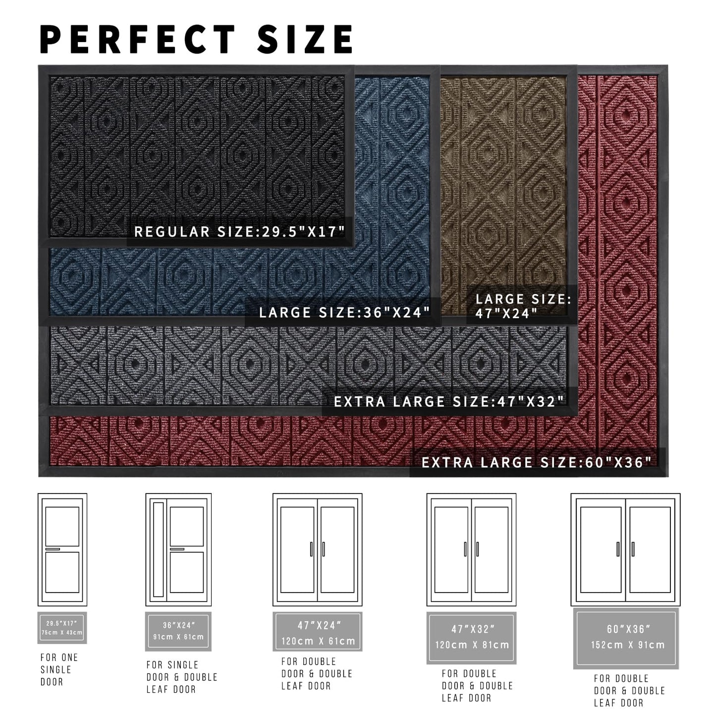 Yimobra Door Mat, Outdoor Indoor Entrance Welcome Mat, Heavy Entry Front Door Mat, Stain & Fade Resistant, Low Profile, Sturdy Rubber, Easy Clean Patio Floor Mat, Waterproof, 60 x 36,Blue