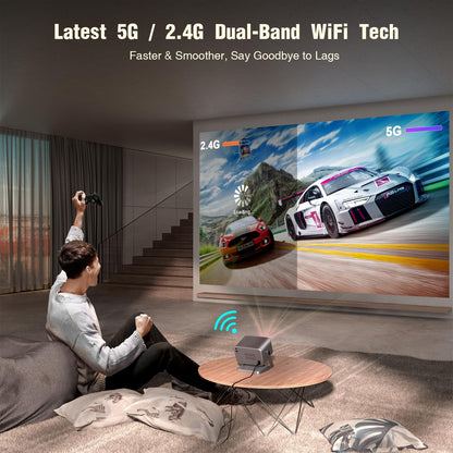[Netflix Officially & Auto Focus] VOPLLS 4K Projector with WiFi and Bluetooth, 3D Stereo Sound & Auto Keystone Video Projector, 1200ANSI Outdoor Movie Projector, 50% Zoom, MAX 300''Display (Grey)