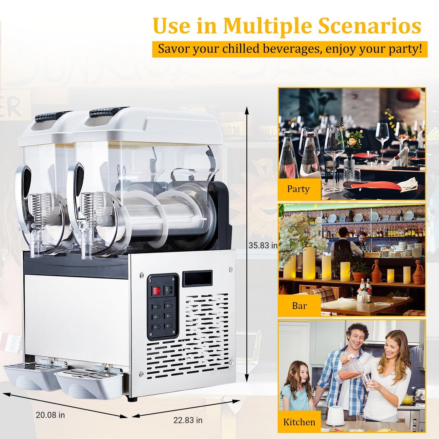 GarveeTech 12 L*2 Commercial Slushie Machine, 700W slushy machine, 6.4 gals cocktail margarita frozen drink machine for home, Electric Large Slushie Machine with Self-cleaning Mode for Restaurant Bar
