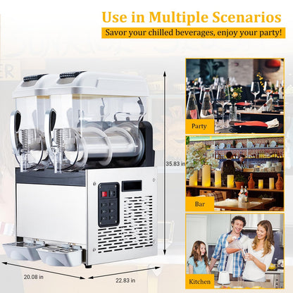 GarveeTech 12 L*2 Commercial Slushie Machine, 700W slushy machine, 6.4 gals cocktail margarita frozen drink machine for home, Electric Large Slushie Machine with Self-cleaning Mode for Restaurant Bar