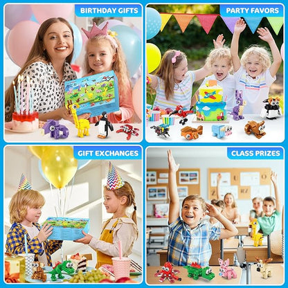 30 Packs Animal Party Favors for Kids 810 PCS Mini Animal Building Block Toy Set for Goodie Bag Fillers Classroom Prizes Easter Birthday Children's Day for Boys Girls Student Ages 6+