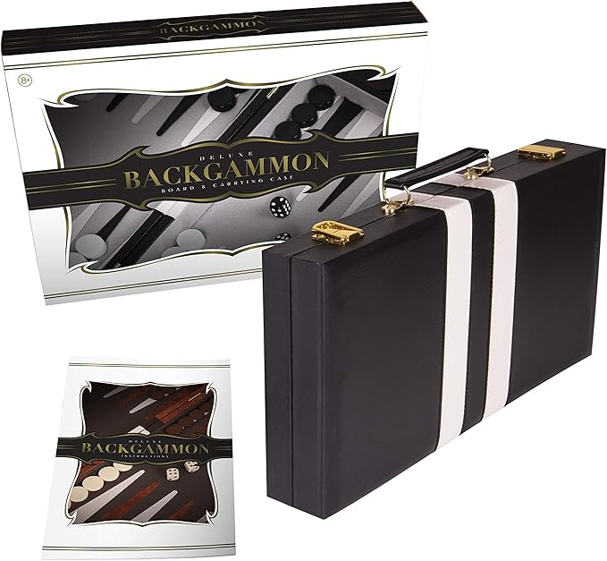 Premium Backgammon 11 Inches Small Black - Backgammon Sets for Adults and Kids - Leatherette Back Gammon Board Game Set - Travel Backgammon Set Board Encased with Accessories