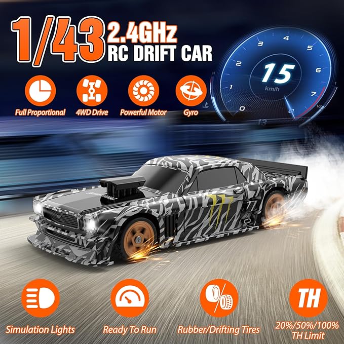 RC Drift car 1/43 Mini Rc Drift car with Gyroscope 2.4GHz Full Proportional Remote control Cars 4WD High Speed Racing with Lights Racing Tires Model Cars Gift for Adults Kids Boys Girls