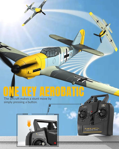 volantexrc RC Plane 4 Channel Remote Control Airplane BF109 Fighter RTF with Aileron Gyro Aerobatics &amp 3 Modes Easy to Fly Hobby Radio Controlled Aircraft for Beginners &amp Adults (Yellow)