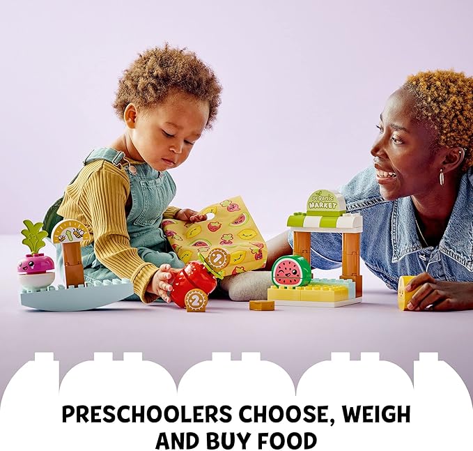 LEGO DUPLO My First Organic Market 10983 Fruit and Vegetables Toy Food Set Learn Numbers Stacking Educational Toys for Toddlers 18 Months - 3 Years Old