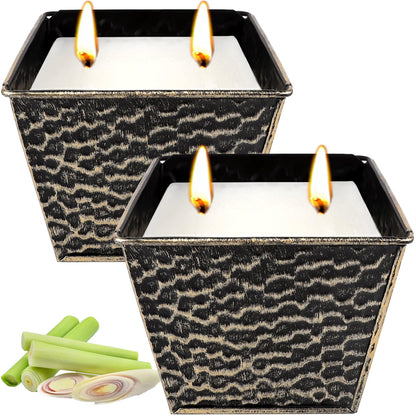 Citronella Candles Outdoor, Large 12oz 2-Pack Soy Wax Candles with Citronella Oil, 2 Wicks, 50-Hour Burn Time Each, Natural Outdoor Candles for Patio, Garden, Deck, Backyard and Summer Nights