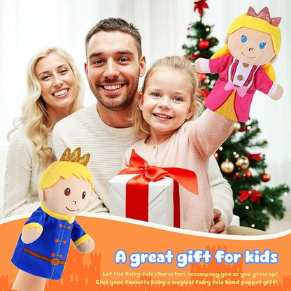 6 Pcs Castle Hand Puppets Fairy Tales Queen &amp King Princess &amp Prince Elf &amp Witch Plush Toys Role-Play Toy Puppets for Kids Storytelling Imaginative Pretend Play Teaching Preschool(6 Cart