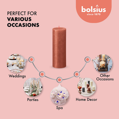 BOLSIUS Amber Shimmer Metallic Pillar Candles 4 Pack - 2.75 X 7.5 Inches - Premium European Quality - Includes Natural Plant-Based Wax - Unscented Dripless Smokeless 85 Hour Party Décor Candles