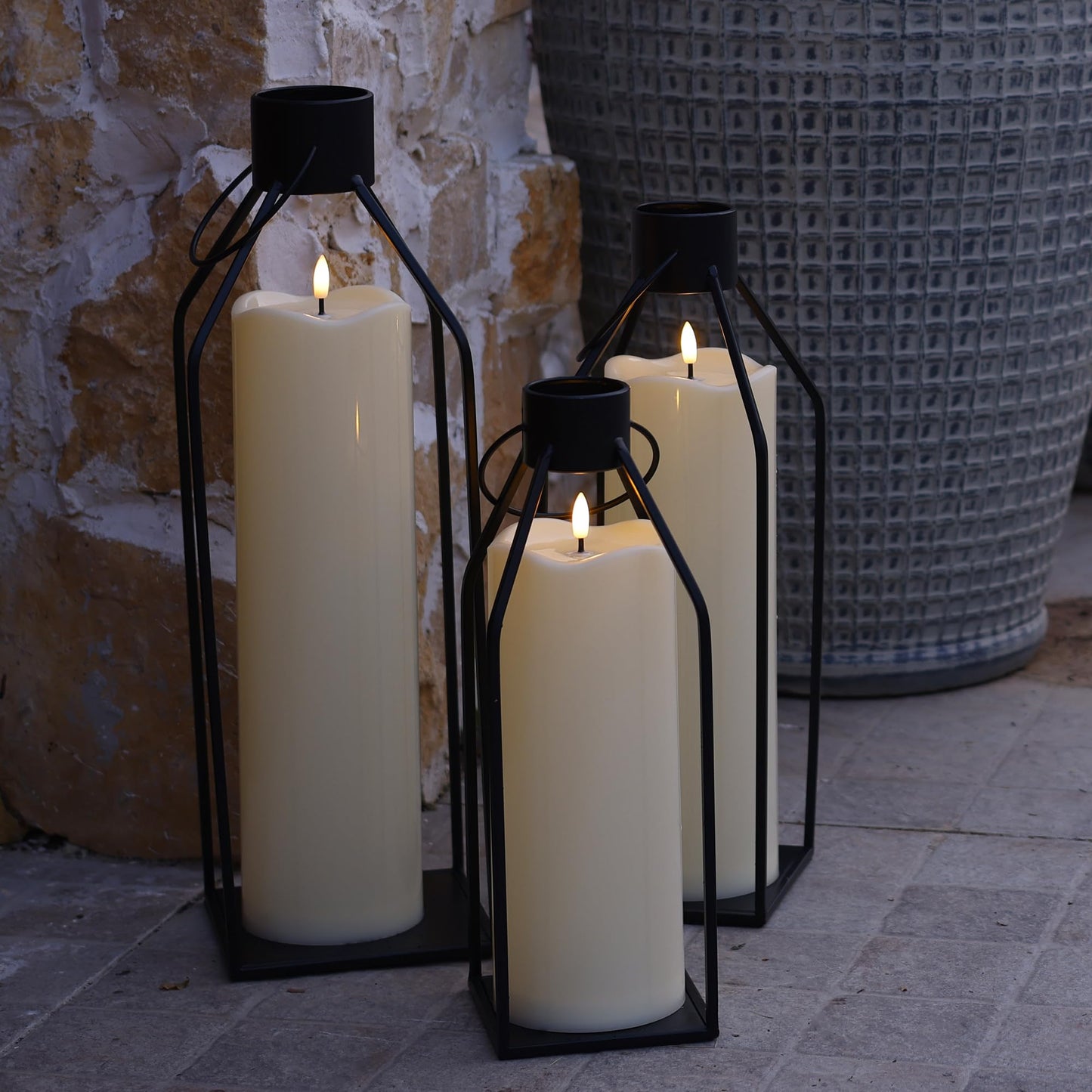 AFINETH 4" x14" Outdoor Candles with Timer Waterproof Large Flickering Flameless Candles with Remote Plastic Tall Pillar Candles for Indoor Outdoor Use, Ivory 1Pack