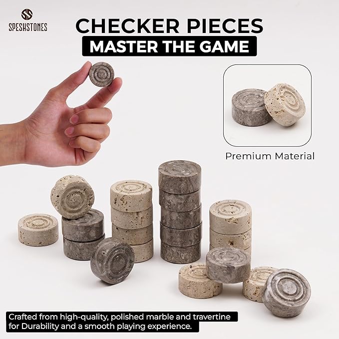 Marble Checkers Set 15 Inches Handmade Travertine &amp Oceanic Checkers Board Game with Checker Pieces - Board Games for Adults Game Table Accessories Gifts &amp Home Décor