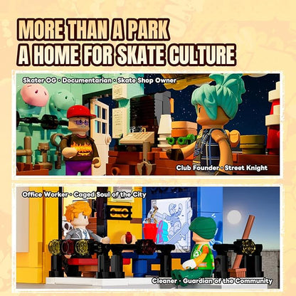 Skate Park Lighting Building Blocks Set - Street Fusion City Town Modular Playset Collection Display kit with Minifigures 1903 Pcs for Adults &amp Teens &amp Life Enthusiasts