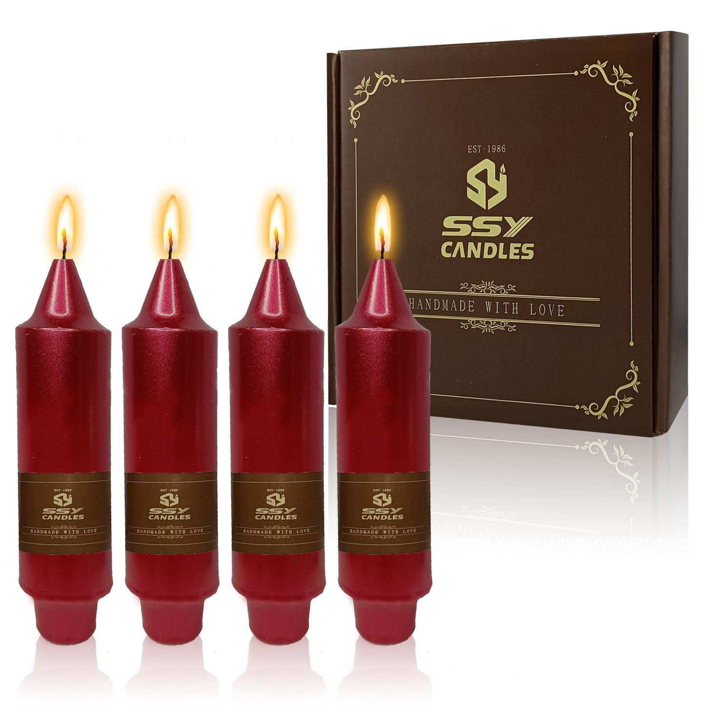 Christmas Metallic Red Candle 5 Inch Short Smokeless Taper Candles 4 Pack Unscented Dinner Candle for Christmas Dinner