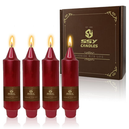Christmas Metallic Red Candle 5 Inch Short Smokeless Taper Candles 4 Pack Unscented Dinner Candle for Christmas Dinner