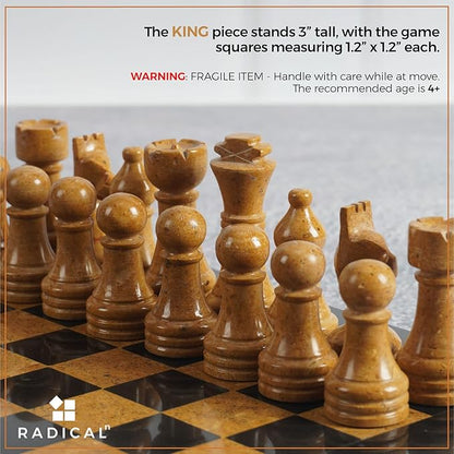 Radicaln Marble Chess Set 12 Inches Black and Golden Handmade Chess Board Adult Games - Portable Tournament Chess Set - 1 Chess Board &amp 32 Pieces - Travel Board Games