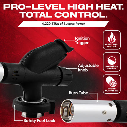 Chef's Torch, Kitchen Torch, Cooking Torch, Refillable Butane Torch Lighter w/ Adjustable Flame for Searing Steaks, Creme Brulee, Desserts, BBQ, Baking, Craft by Chef Master 90014(Butane Not Included)