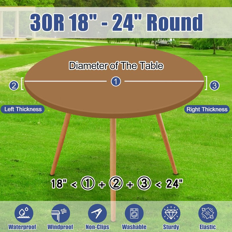 Moosfor Round Spandex Tablecloth, Elastic Fitted Waterproof Tablecloths for 18"-24" Tables, Stretch Washable Picnic Table Cover for Camping, Dining, Indoor and Outdoor,Brown