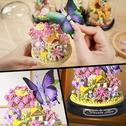 QLT QIAOLETONG Flower Bouquet Building Kit for Adults Animals Flowers 582 PCS Botanical Collection Mini Building Blocks Set Valentine's Day for Her Mom Women Wife Girlfriend (Butterfly)