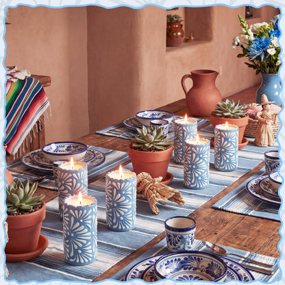 Lounsweer 4 Set Cielito Lindo Party Decorations Mexican Tequila Candle Talavera Mugs Candle for Fiesta Cinco De Mayo Birthday Bridal Shower Bachelorette May 5th Party Home Decor(Blue)
