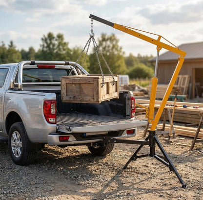 EliteEdge 1000 LBS Hydraulic Pickup Truck Crane, 360° Swivel Hitch Mounted Hoist with 3 Adjustable Booms, Truck Bed Crane for Lifting Engine, Deer, or Construction Goods