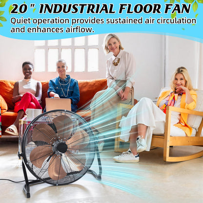 Woanger 20" High Velocity Industrial Floor Fan, 5703 CFM Heavy Duty Drum Fan with 6 Metal Blades, 3-Speed, 360 Degree Rotation, High Airflow Mover for Warehouse, Garage, Factory, Barn & Gym