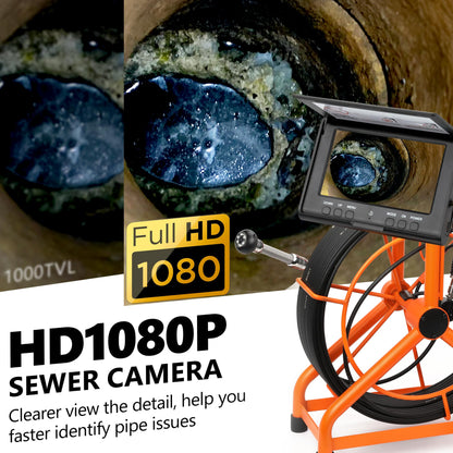 𝟐𝟎𝟐𝟔 𝐧𝐞𝐰 HD1080P Sewer Camera with DVR 32GB, 4.3" Drain Camera (Easy to Use), Pipe Inspection Camera, 5000mAh, USB-C, Endoscope Camera with 4-Level LED Lights, Cable Marking, 100ft/30M
