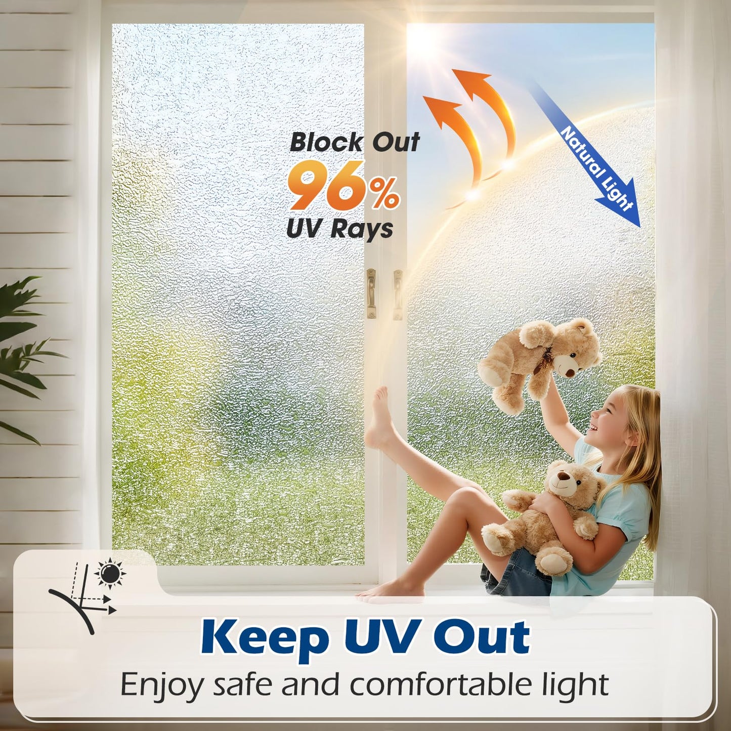 Borskyn Frosted Glass Window Privacy Film with Ice Vein Texture, Static Cling UV Blocking Removable Covering, Decorative Frosting Film for Home Office Bedroom Door, Clear, 23.6 x 157.4 Inches