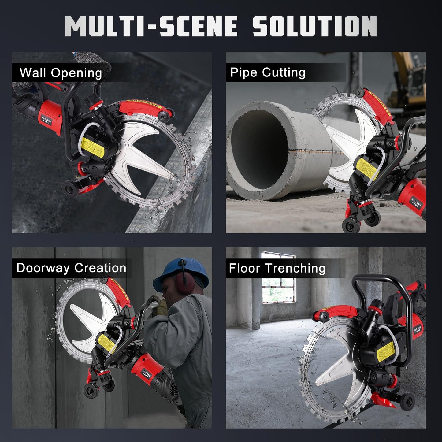 YUCHENGTECH Concrete Ring Saw 16" Toroidal Electric Cutting Saw Concrete Cutter 8980W/110V With 2 Saw Blades & Wet Cutting System for Cutting Concrete/Bricks/Rebar/Marble, Max Cutting Depth 11.4"