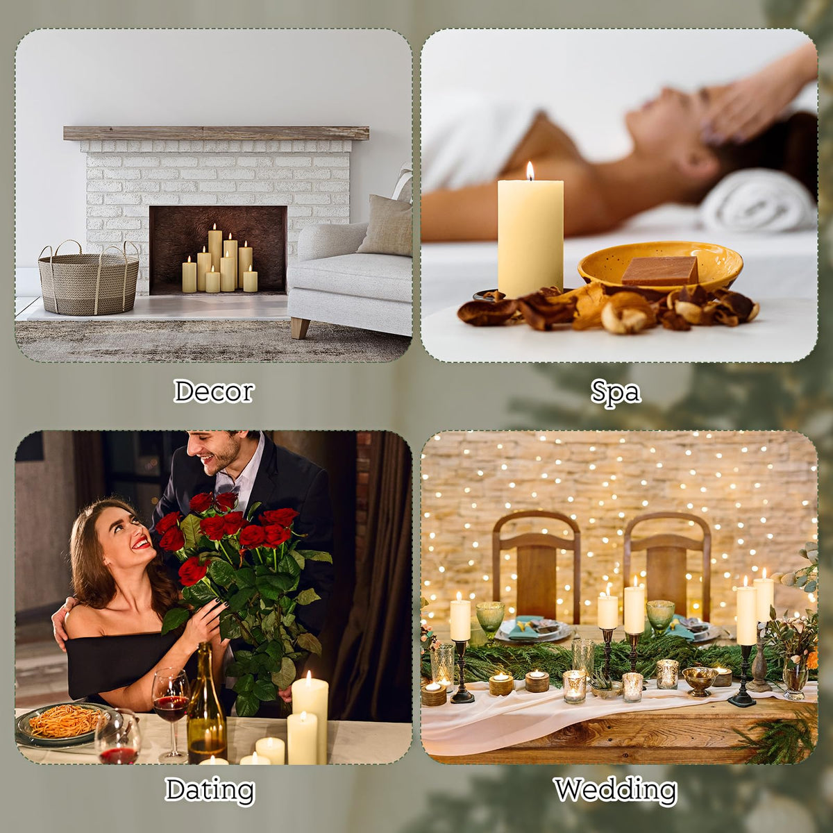 Shihanee 36 Pcs Pillar Candles 3 in x 3,4,5,6,8,10 Dripless Unscented Smokeless Candle Long Burning Decorative Rustic Candles with Cotton Wick for Wedding Home Fireplace (Ivory White)