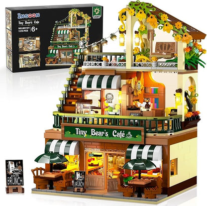 City Coffee House Building Set with Light 1173 PCS Cafe Shop Building Block Toy with Ordering Counter Baking Room House Construction Model Gift for Adults Teens Kids Boys Girls Ages 6-12+