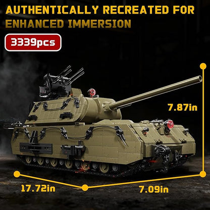 WW2 Panzer VIII Maus Tank Building Sets for Adults Army Military Vehicles Collectible Model for Home Decor (Olive Green)