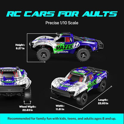 Hosim Fast RC Cars for Adults Brushless 1/10 Scale MAZEK 4x4 Off-Road Electric All Terrain Hobby Grade Monster Truck with 3S Lipo Battery &amp 100A ESC 4S Ready RC Truck Waterproof Remote Control