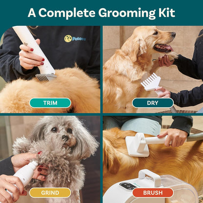PetCove Dog Grooming Kit – Pet Clippers, Nail Grinder & Blow Dryer with Quiet 3-Speed Suction, 3 Heat Settings, 2.6L Dog Hair Vacuum Dust Bin, HEPA System, Self-Cleaning Brushes